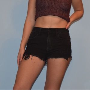 Black Jean Shorts with Lace
